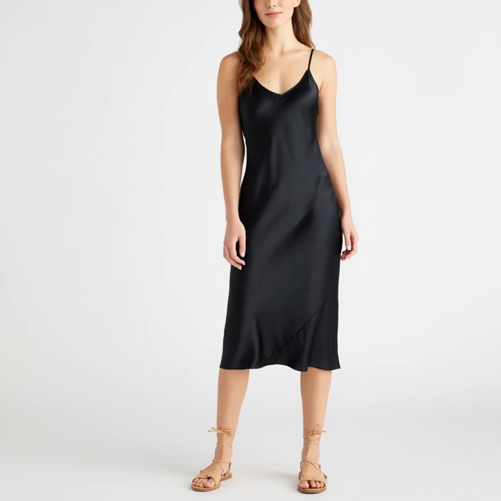 Quince 100% Washable Silk Slip Dress in Black XS